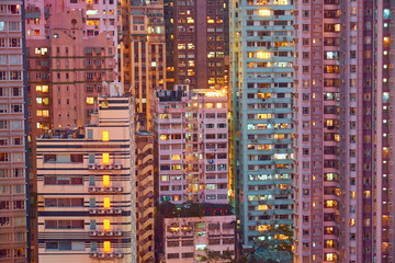 Residential buildings in the city center. Hong Kong. - obrazy, fototapety, plakaty