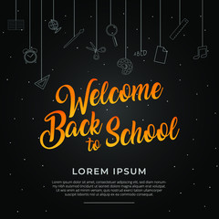 Welcome back to school background with school items and elements. Vector illustration