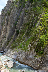 Vertical layers on rock at  Clue de Barles. canyon of Bes river near Digne les bains in Provence France