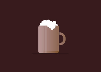 Mug with beer and foam on brown background