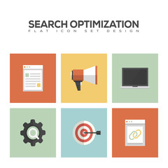 SEARCH OPTIMIZATION FLAT ICON SET