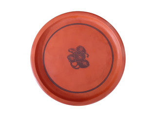 traditional vintage retro brown clay ceramic plate isolated on white background