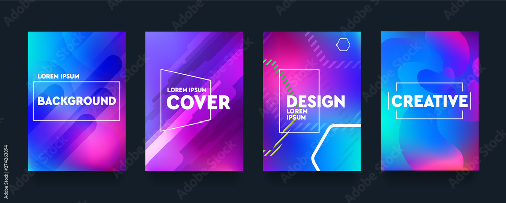 Sticker Minimal geometric covers background. Colorful halftone gradients. Vector dynamic shapes composition for your poster, flyer, presentation, cover design. Fluid bright backgrounds. - Stickers