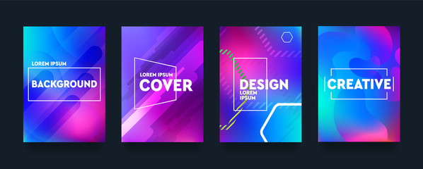 Minimal geometric covers background. Colorful halftone gradients. Vector dynamic shapes composition for your poster, flyer, presentation, cover design. Fluid bright backgrounds.