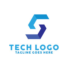 Colorful Letter S Logo For Brand Design With Flat Blue Style Color Concept. Identity Logotype. Alphabet And Technology Emblem For Company. Tech Icon For Business. Creative And Modern Graphic Idea.