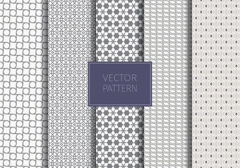 set of linear vector pattern, repeating of circle, hexagon abstract flower, wave and curve on swatches panel
