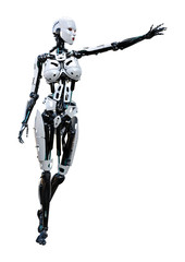 3D Rendering Female Robot on White