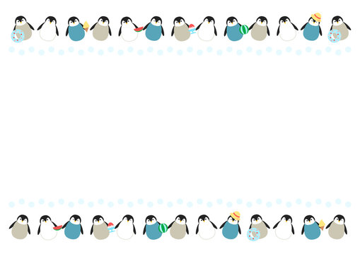 ペンギン模様のフレームイラスト: 夏イメージ