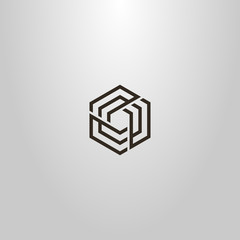 black and white simple vector line art geometric sign of abstract hexagon pattern