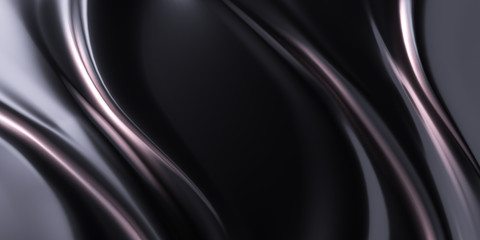 Black abstract fabric wide background, Elegant luxurious product display backdrop cloth. 3d illustration.