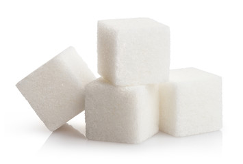 White sugar cubes, isolated on white background