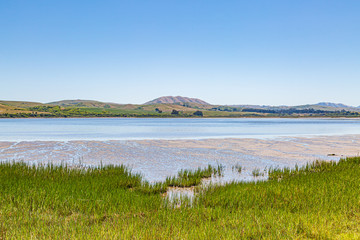 Looking out over Tomales Bay near Point Reyes in California, on a sunny summers day