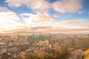 Picturesque Cityscape of Edinburgh from Arthur's Seat in a beautiful summer day, Scotland, United Kingdom