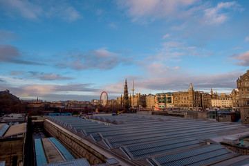 Fototapeta na wymiar Panoramic view of Edinburgh City from the bridge, Capital of Scotland and of the most visited place in the UK