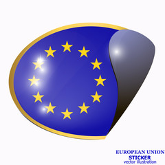 Happy Europe day sticker. Bright button with flag of Union European. Bright sticker with flag. Vector illustration.