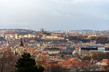 Fototapeta na wymiar Prague panorama with St. Vitus Cathedral and Prague Castle - the biggest ancient castle in the world and residence of president, Czech Republic