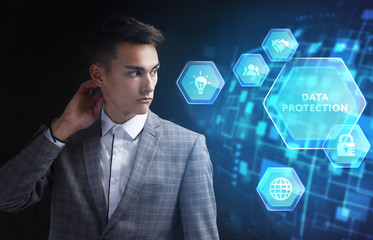 The concept of business, technology, the Internet and the network. A young entrepreneur working on...