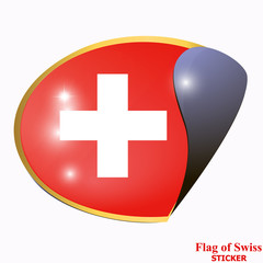Obraz premium Bright button with flag of Swiss. Swiss National Day background. Bright illustration with flag and white background.