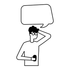 man using smartphone device talk bubble