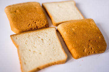 slices of bread on white background