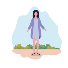 young woman standing with landscape background