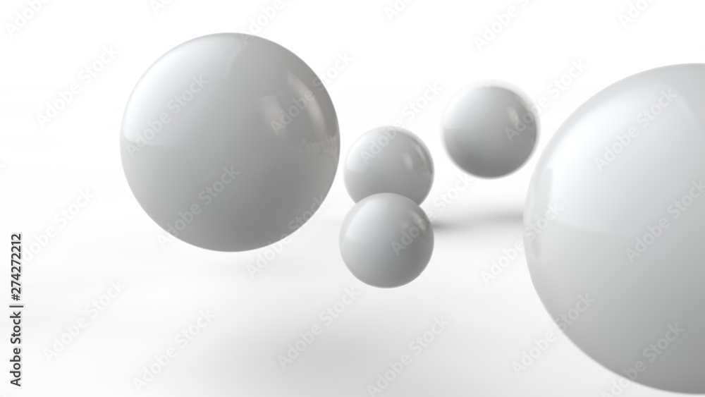 Aufkleber 3d illustration of large and small white balls, spheres, geometric shapes isolated on a white backgr