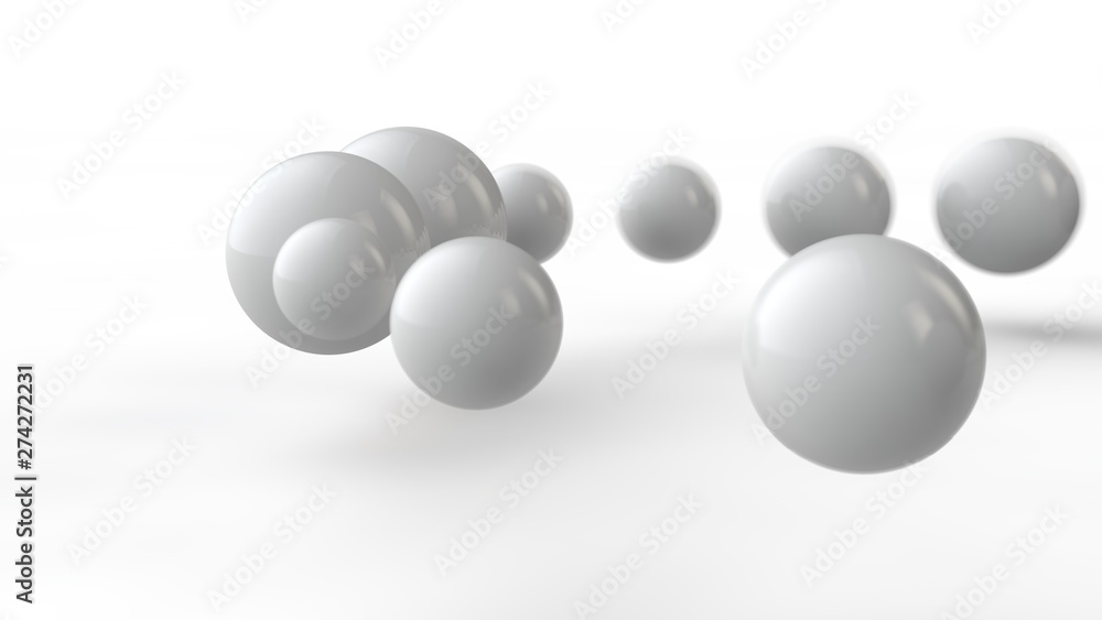Aufkleber 3d illustration of large and small white balls, spheres, geometric shapes isolated on a white backgr