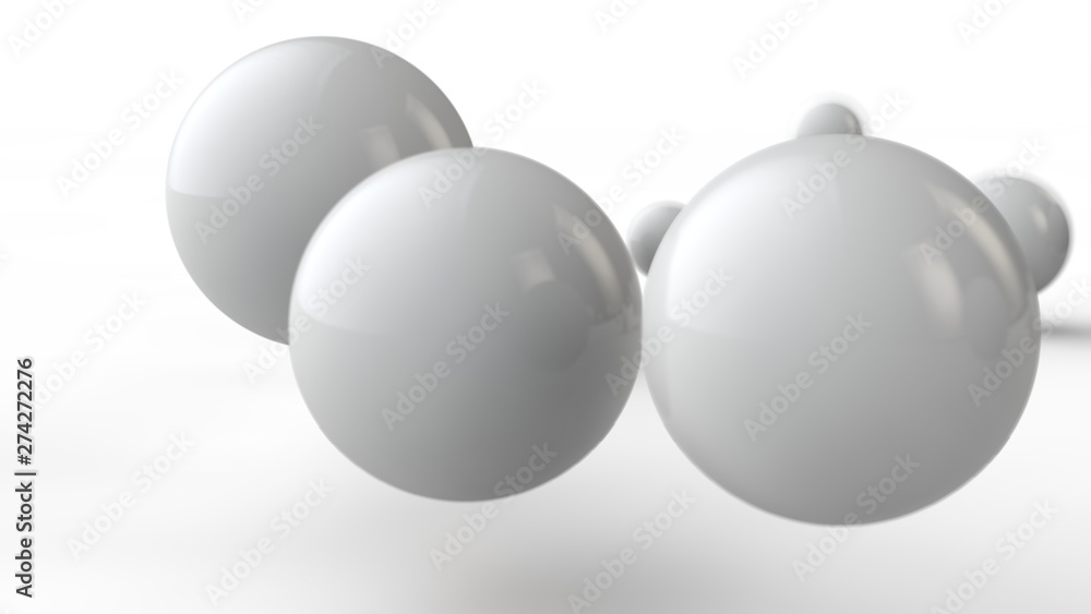 Aufkleber 3d illustration of large and small white balls, spheres, geometric shapes isolated on a white backgr