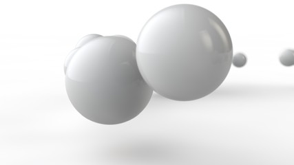 3D illustration of large and small white balls, spheres, geometric shapes isolated on a white background. Abstract, futuristic, the image of objects of ideal form. 3D rendering of the idea of order