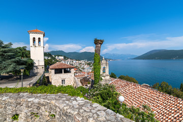 Fototapeta na wymiar A Herceg Novi Old Town overlooking bay of Kotor in Montenegro