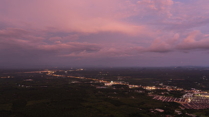 Beautiful sunset cityscape of Krabi town, Thailand , view from tiger cave temple 