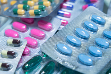 Various pills in blister, medicine for treatment 