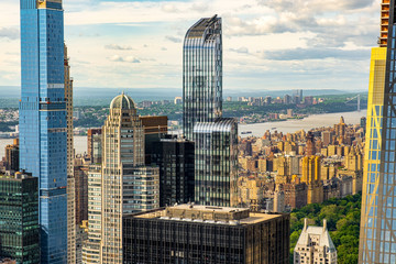 Upper West Side and Central Park of New York cityscape view from rooftop Rockefeller Center