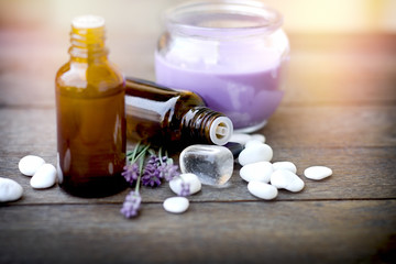Healthy lifestyle for relaxation, using essential lavender oil in treatment,  massage and therapy