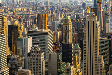 Midtown and downtown skyscrapers of New York cityscape view from rooftop Rockefeller Center