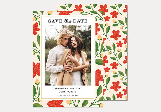Illustrative Floral Save the Date Invitation Layout