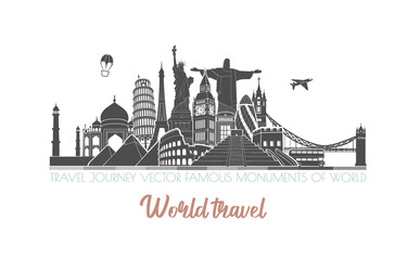 Fototapeta premium Travel, journey vector famous monuments of world in sky