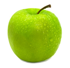 Fresh Green Apple Isolated on White Background with water drop.
