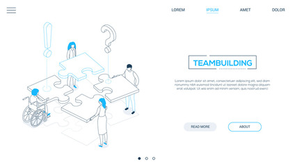 Teambuilding - line design style isometric web banner