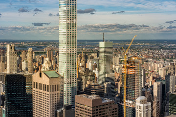 Cityscape of midtown skyscrapers and Upper East Side buildingds view from rooftop Rockefeller Center