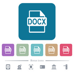 DOCX file format flat icons on color rounded square backgrounds