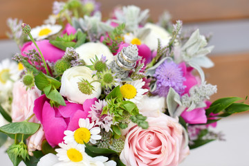 Wonderful luxury wedding bouquet of different flowers.
