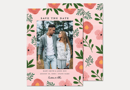Illustrative Floral Save the Date Layout with Photo