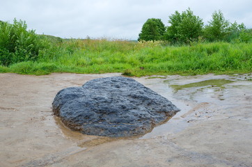 Pereslavl-Zalessky, Yaroslavl region, Russia - July 31, 2017: The Blue Stone in the national Park...