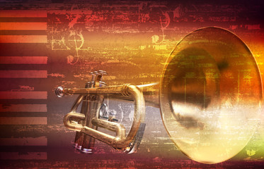 abstract grunge background with trumpet - obrazy, fototapety, plakaty