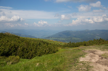 Fototapeta na wymiar Carpathians, Ukraine, climbing, green, sulfuric, stone, rock, ridge Black-naked panorama