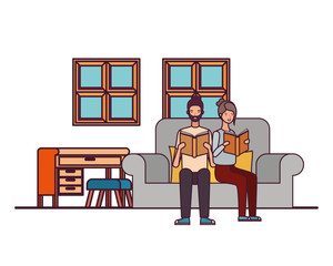 Fototapeta premium couple with book in hands in living room