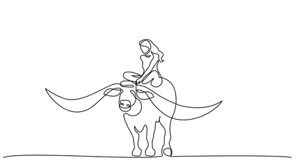 Continuous one line drawing. Buffalo icon vector