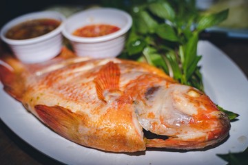 grilled salmon steak on a plate