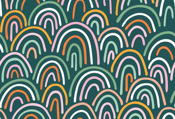 Vector Seamless Pattern  multicolor  Irregular hand drawn arched Lines. Abstract Background 